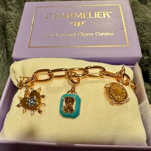 Charmelier Rose Gold Charm Link Bracelet with Turquoise Accent by BP